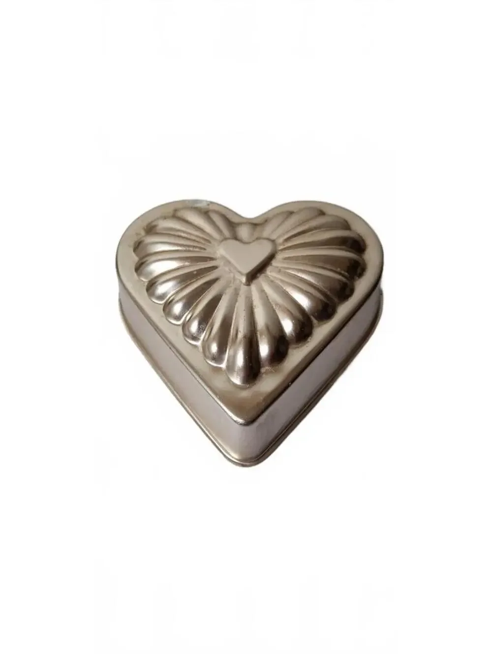 Vintage Heart-Shaped Metal Mold with Embossed Design